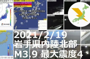 岩手県内陸北部地震 M3.9 最大震度4（2021/2/19 18:11）