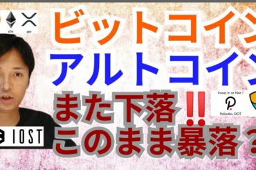 【仮想通貨BTC, ETH, XRP, XLM, NEM, IOST, DOT】ビットコイン＆アルトコインまた下落‼️このまま暴落⁉️😰