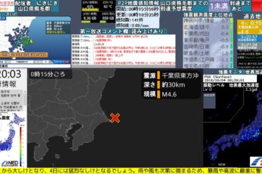 【緊急地震速報】千葉県東方沖 最大震度4 2018.10.04 00:15頃発生