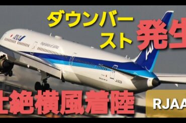 ✈✈RJAA成田空港 春の嵐だ!!壮絶横風着陸 B滑走路 ウインドシア(windshear)Cross wind landing  Airbus A330 Landing Narita RWY34R