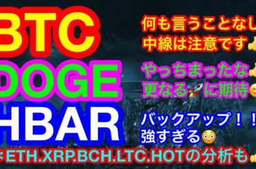 【仮想通貨 BTC.ETH.XRP.BCH.LTC.DOGE.HBAR.HOT】ビットコインは中線ラインに注意❗️アルトコインの祭り相場が始まる🤣出遅れ通貨は逆にチャンス❗️❓DOGEよ最高👍